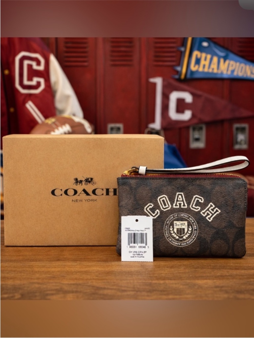 Coach Corner Zip Wristlet in Signature Canvas with Varsity Motif, NWT/Box - Picture 13 of 15